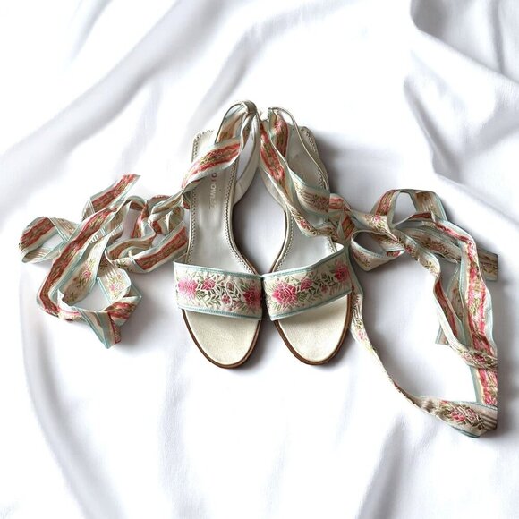 French Ribbon Satin Bridal Heels, Size 37EU, Blue, Pink - Picture 2 of 11